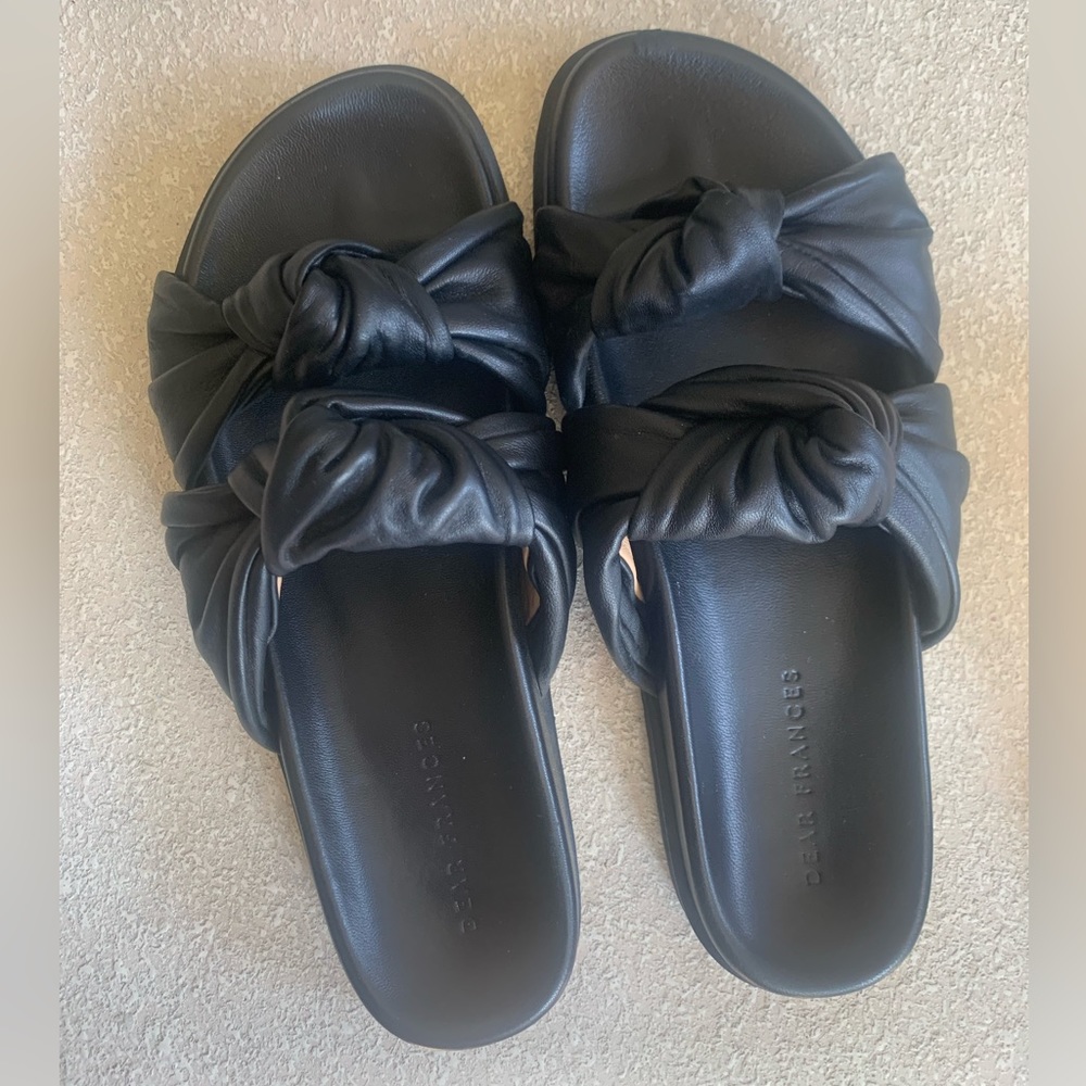 Dear Frances Tye Black Leather Slide Sandal 40